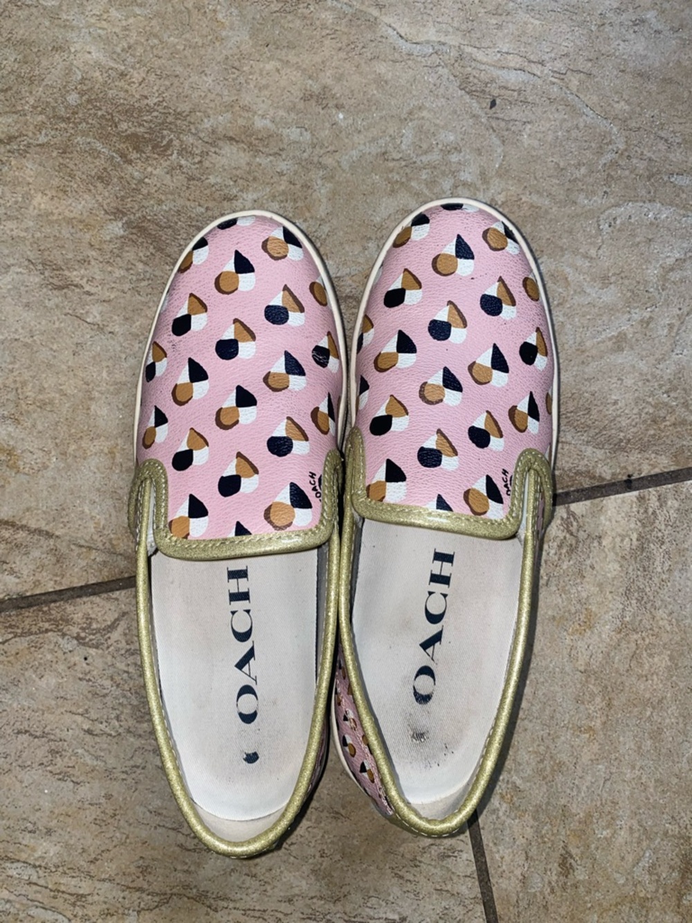 Coach Glitter Gold and Pink Slip-On Sneakers